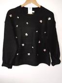 Pull avec laine Motif fleuri noir