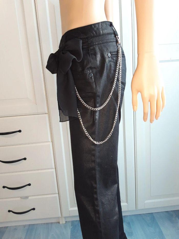 Pantalon jean évasé de fête noir brillant morgan femme 40 L - photo numéro 7