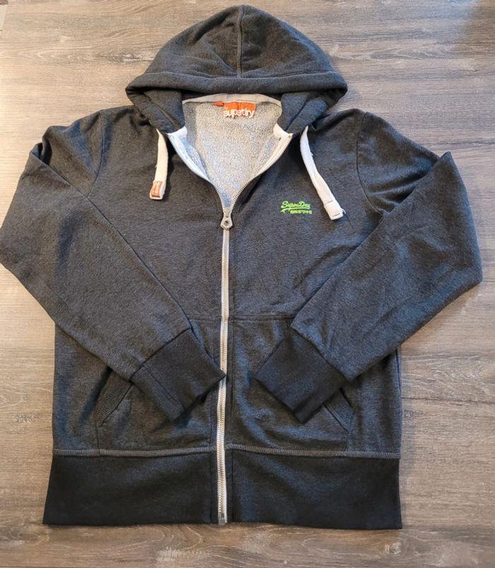 Full-zip à capuche Superdry gris anthracite Taille L Logo brodé - photo numéro 1