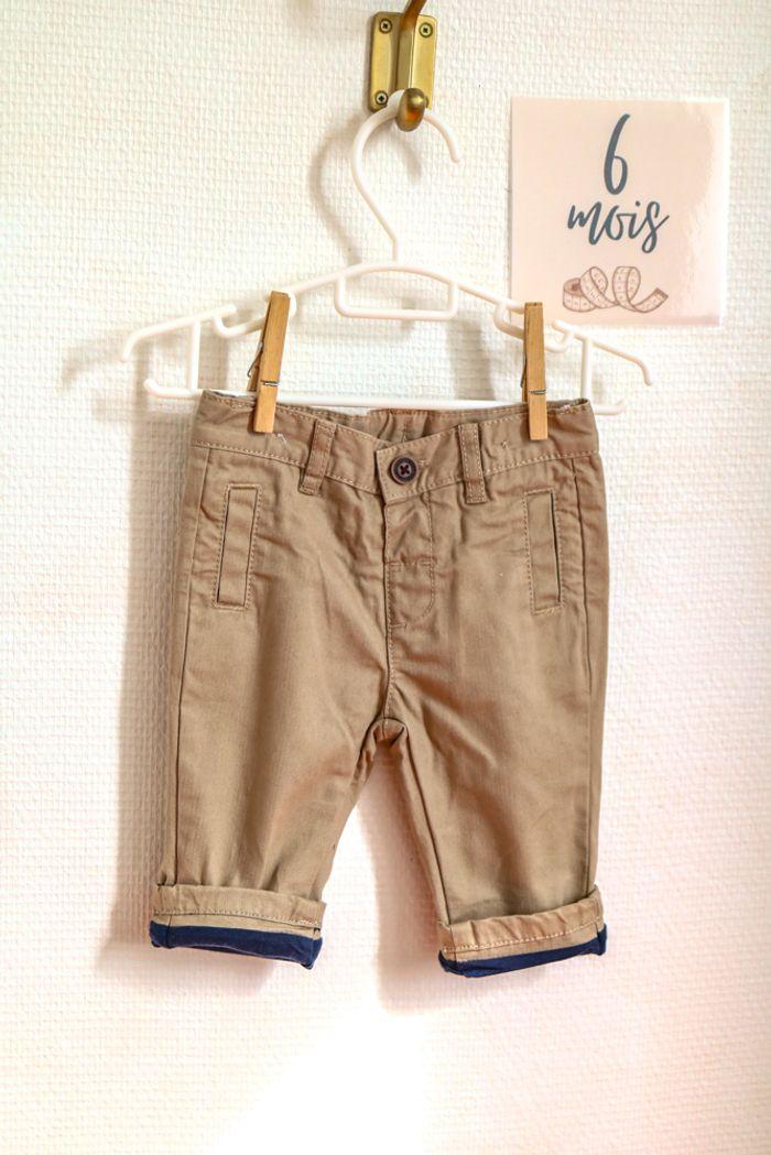 Pantalon beige doublé marine, Baby Club, 6 moi - photo numéro 1