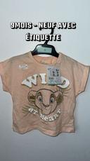 9 mois T-shirt manches courtes bébé fille rose saumon roi lion simba Kiara Disney Disneyland neuf étiquette