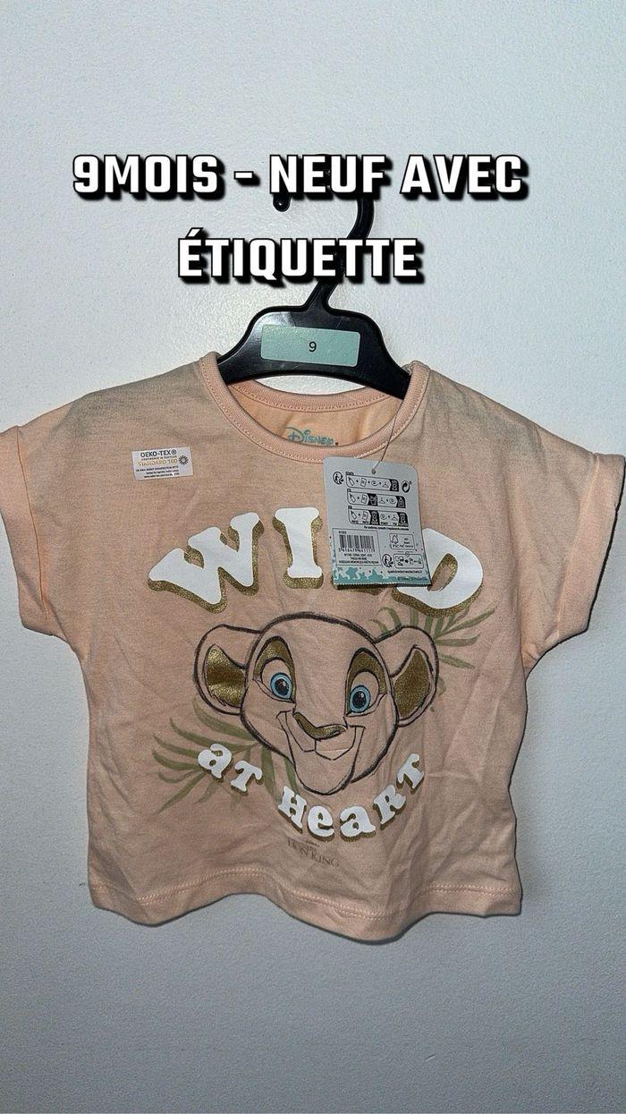 9 mois T-shirt manches courtes bébé fille rose saumon roi lion simba Kiara Disney Disneyland neuf étiquette