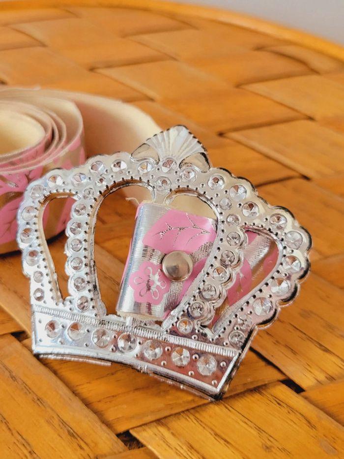 Ceinture vintage coquette 1980 rose argentée couronne diadème fleurs - photo numéro 3