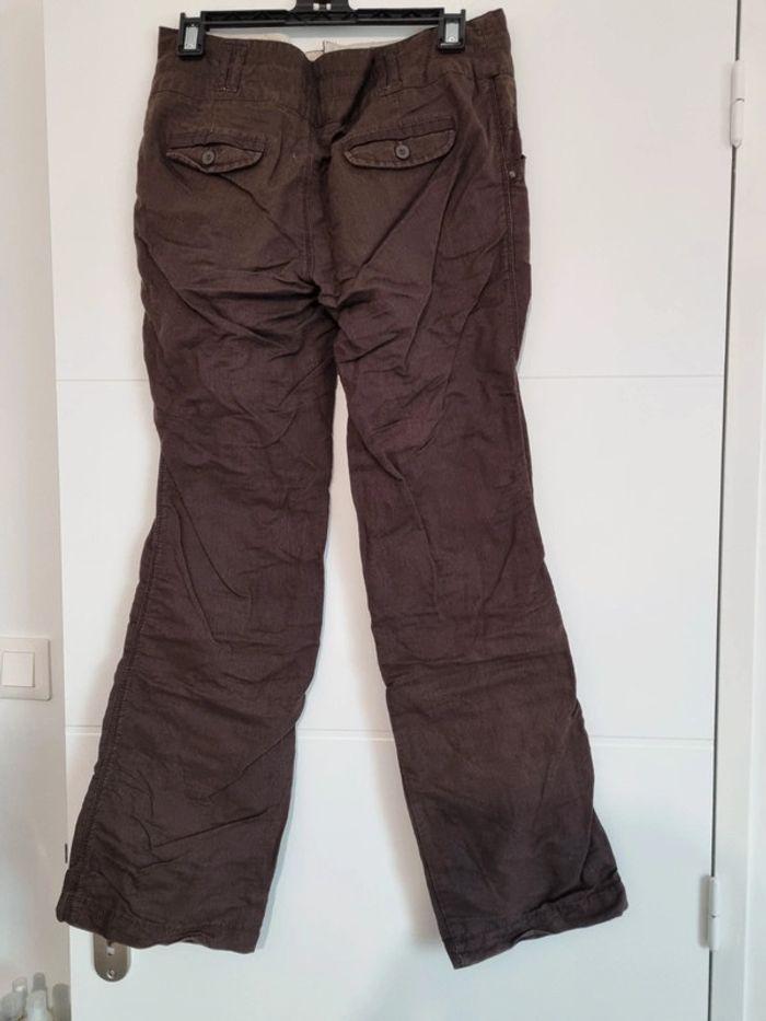 Pantalon lin, marron, cache cache, 38 - photo numéro 2