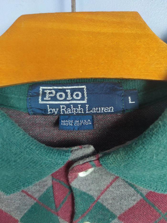 Polo Ralph Lauren Gris Foncé à Carreaux Rouge et Vert Logo Brodé Bleu Marine Taille L Homme - photo numéro 4