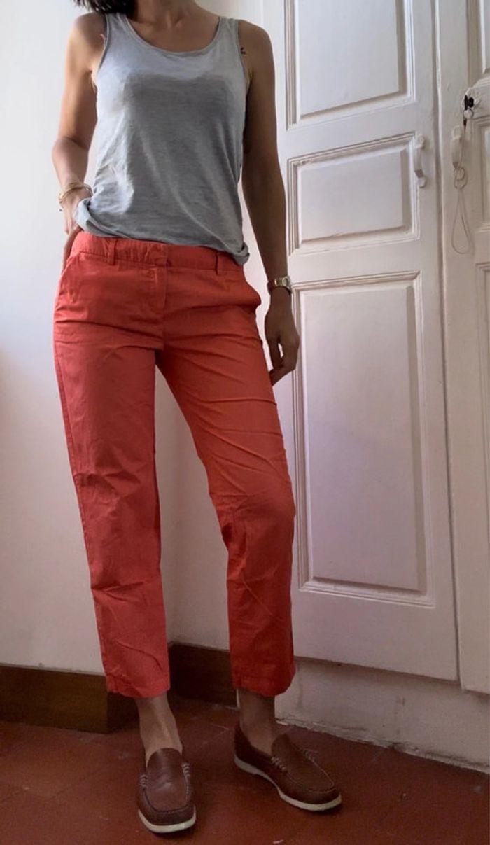 Pantalon chinos 7/8eme - camaïeu - corail - 38 - photo numéro 1