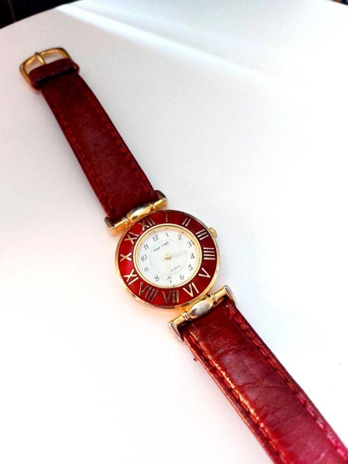 Magnifique montre vintage en cuir bracelet rouge pop time - photo numéro 3