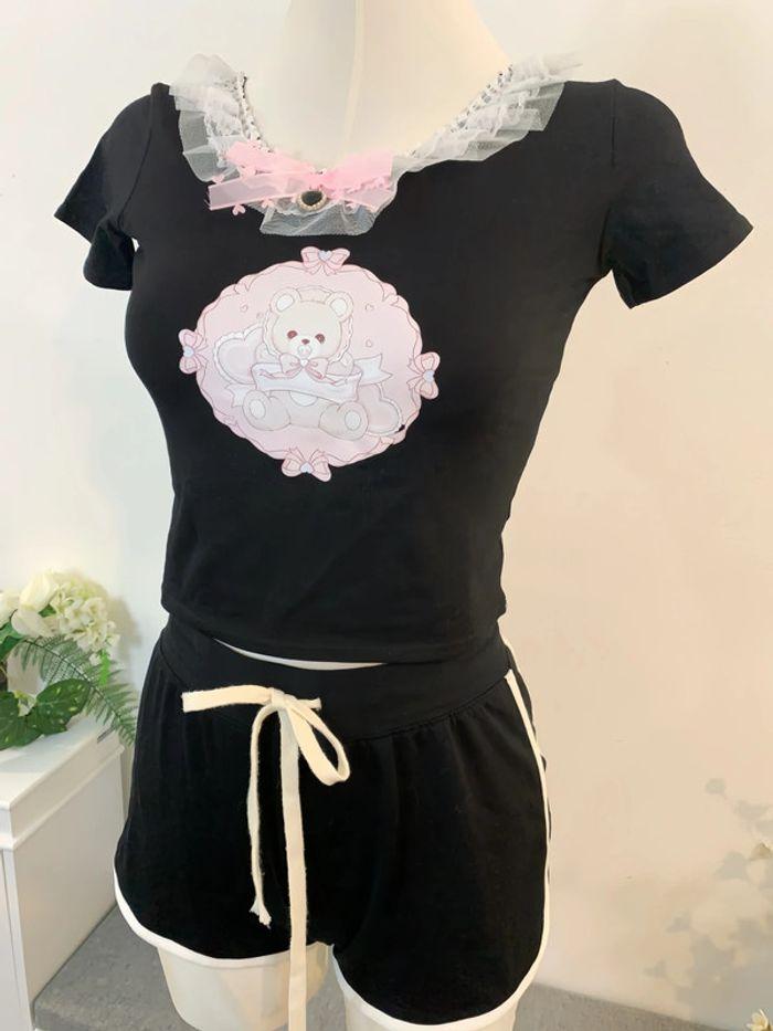 T-shirt Top Cute Kawaii Black Lolita Little Bear Cosplay - photo numéro 4