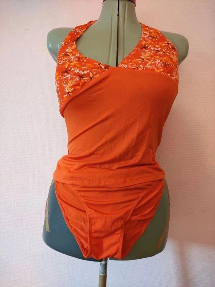 Maillot de Bain 2 pièce Orange blanc Taille L - photo numéro 1