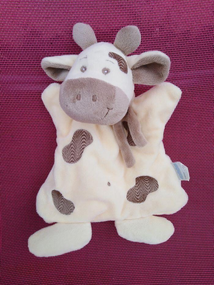 Doudou marionnette vache beige, marron, peluche, jeu - photo numéro 1