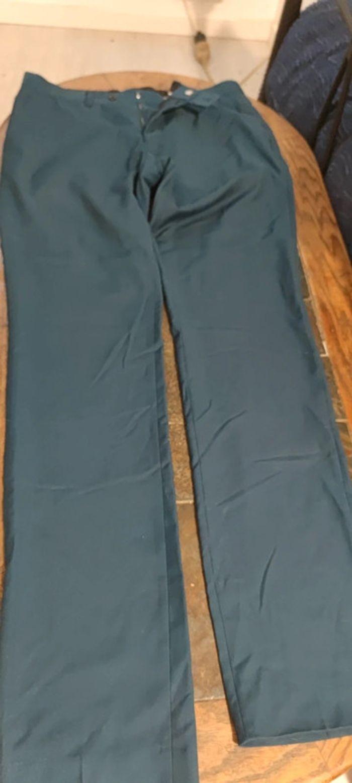 Pantalon de costume de ville slim T40 bleu canard - photo numéro 1