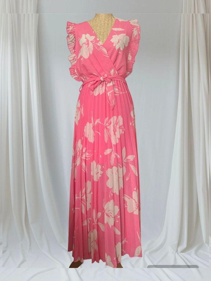 Robe longue plissée rose blanche TU 36/42