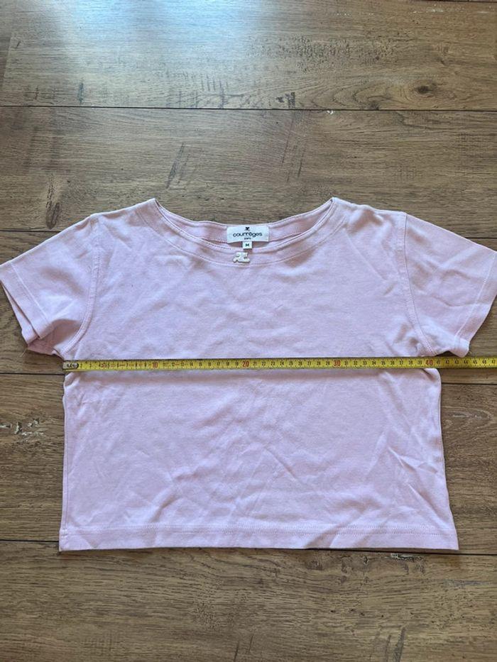 Tee shirt Courrèges taille M crop top rose pale logo brodé - photo numéro 7