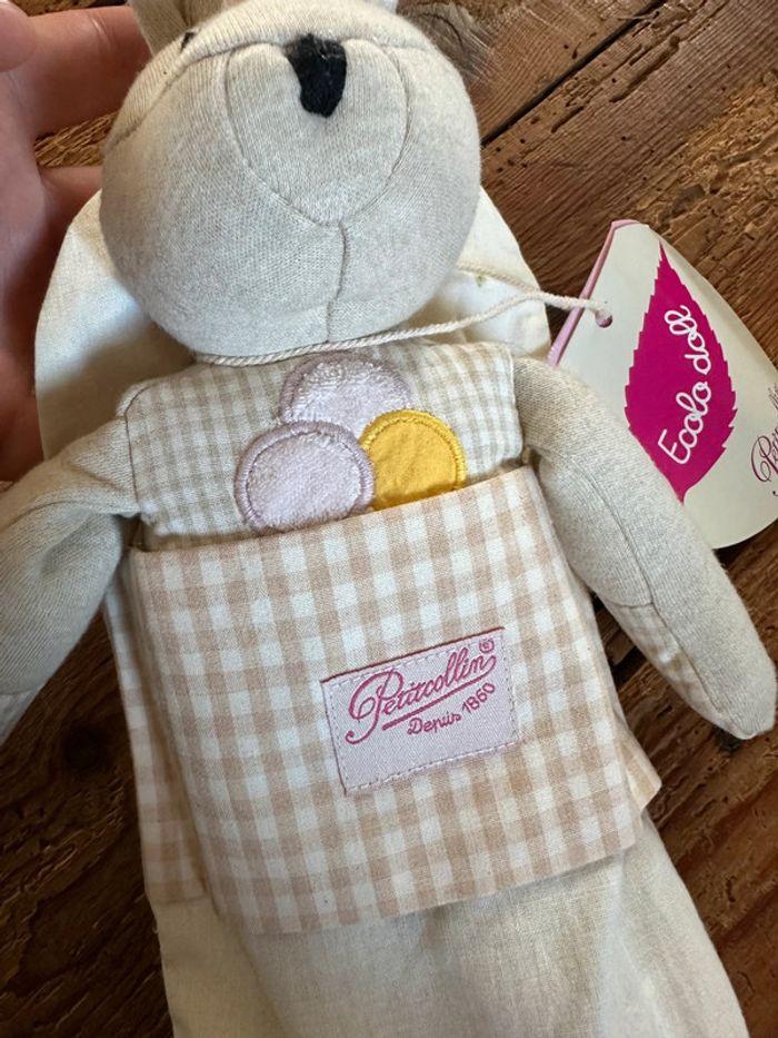 NEUF Doudou peluche Petit Collin Petitcollin Ecolo doll lapin coton bio Vichy glaces - photo numéro 2