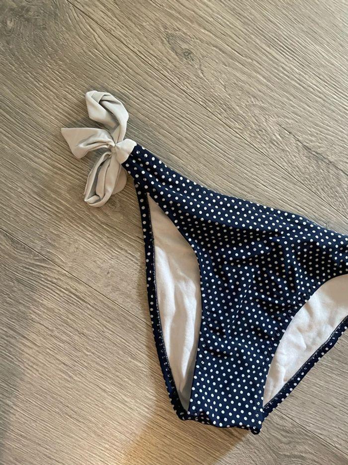 Bas Slip culotte tanga de maillot de bain bleu marine à pois blanc mermaid taille 40 - photo numéro 3