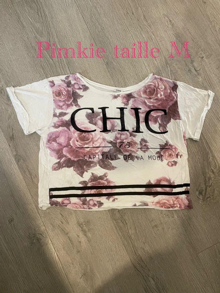 T-shirt blanc à motifs fleurs crop top oversize pimkie taille M - photo numéro 1