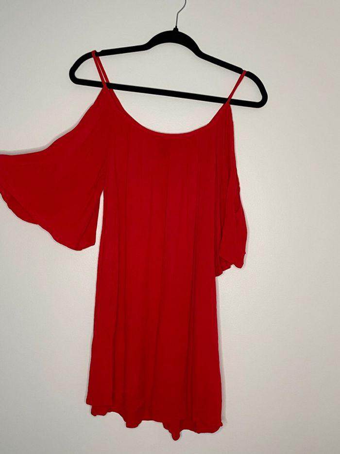 Robe courte d'été, rouge, éaules découvertes - photo numéro 2