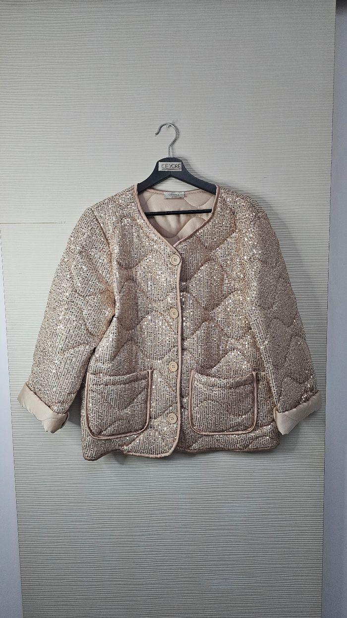 Manteau matelassé beige à sequins dorés MCB Paris - photo numéro 1