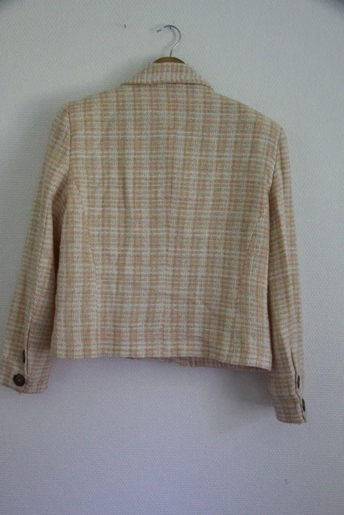 Vintage Made in France Veste en tweed couleur pêche/abricot et blanc - photo numéro 2