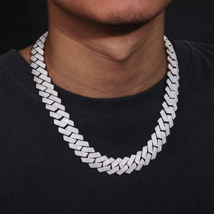 Chaîne en argent s925 à maillons style cubains lourds, de 20mm 3 rangées de diamants vvs1 - photo numéro 2