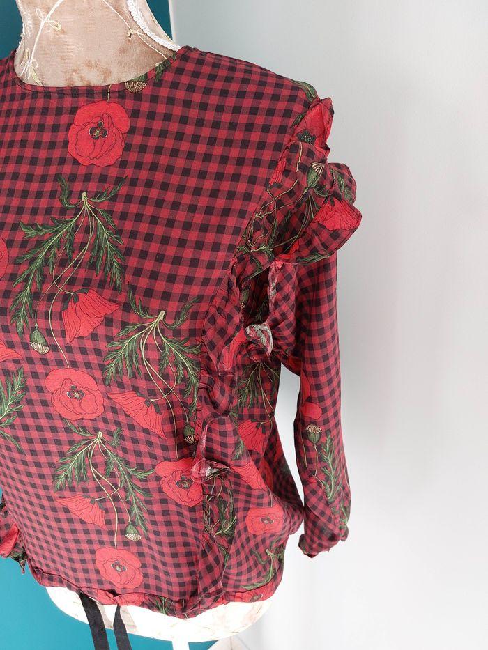 Blouse Zara Basic rouge & noir coquelicots S - photo numéro 2