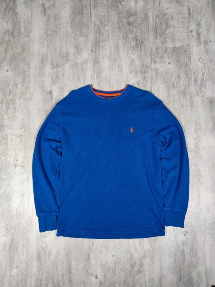 Pull Ralph Lauren Nid D'abeilles Bleu Logo Brodé Orange Taille L Homme - photo numéro 3