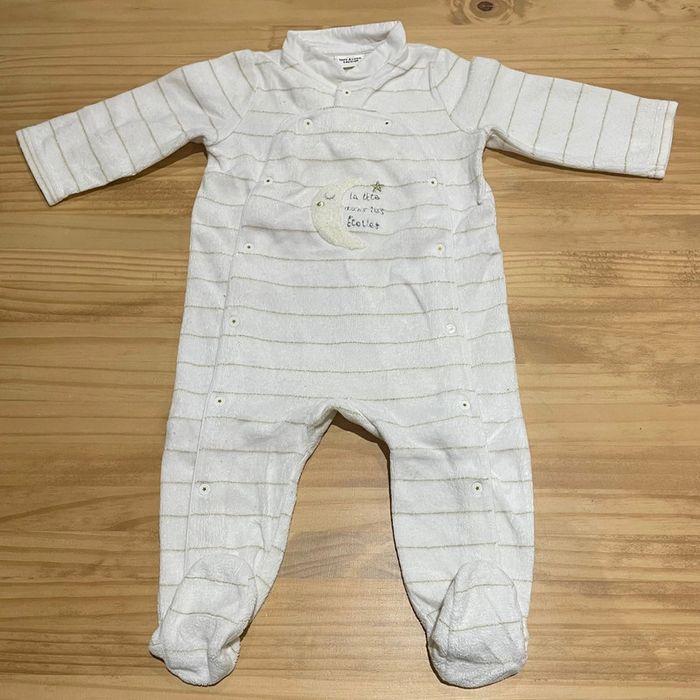 Pyjama Velour blanc MIXTE -avec rayures dorées - 9mois / 71 cm - photo numéro 1