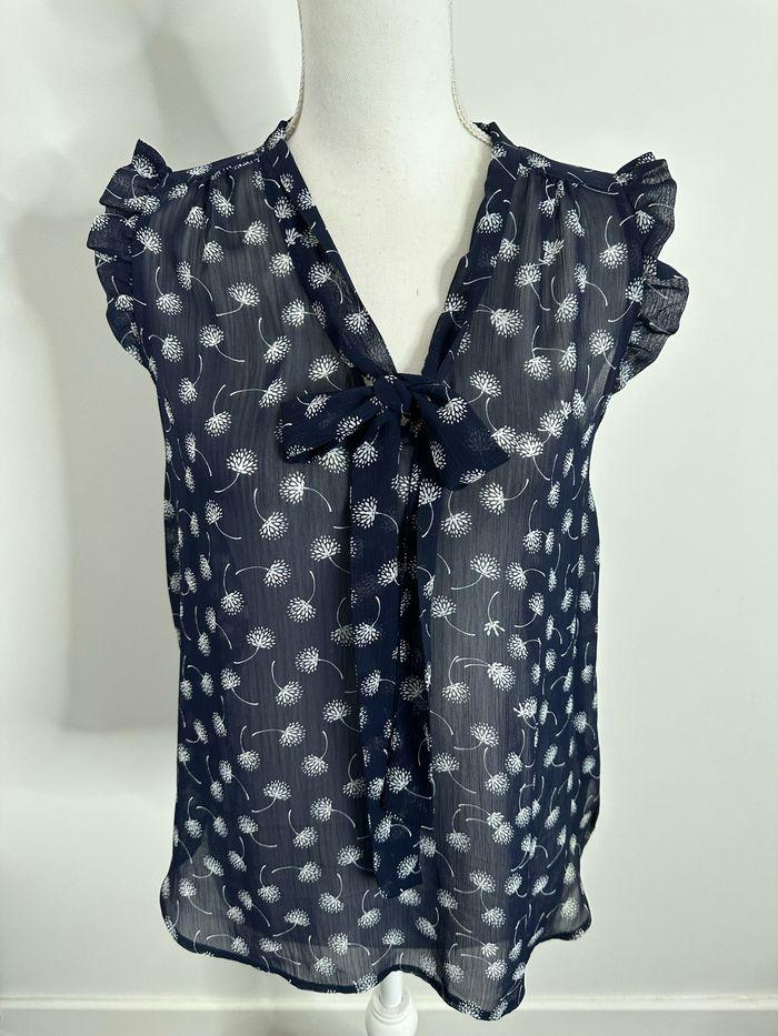 Blouse à fleurs bleue marine et blanche pissenlit T36 S - photo numéro 1