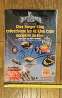 Ancienne publicité plastifiée caps burger King power rangers