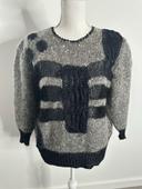 Pull en mohair gris moucheté et noir Vintage T40/42 L/XL