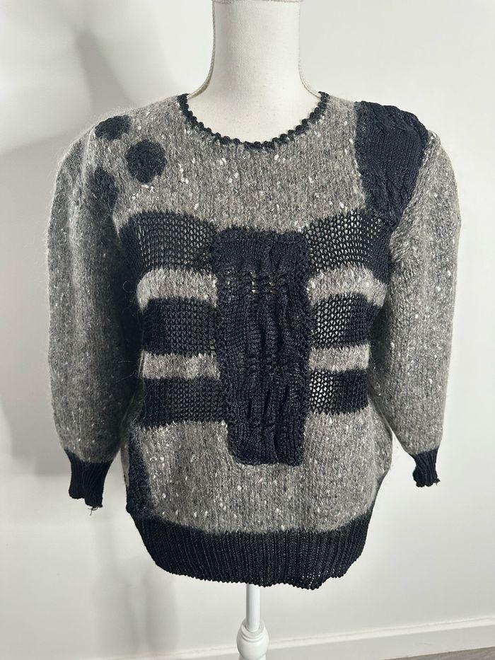 Pull en mohair gris moucheté et noir Vintage T40/42 L/XL - photo numéro 1