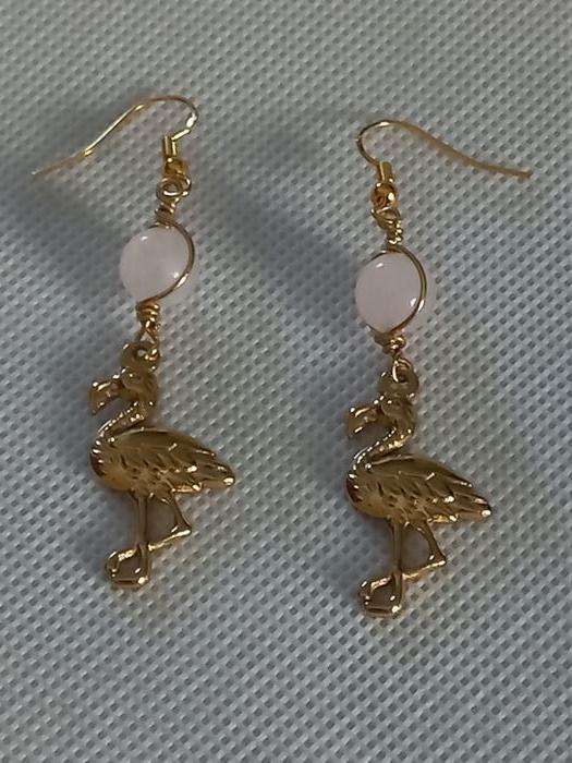 Boucles d'oreilles flamant rose et quartz - photo numéro 2