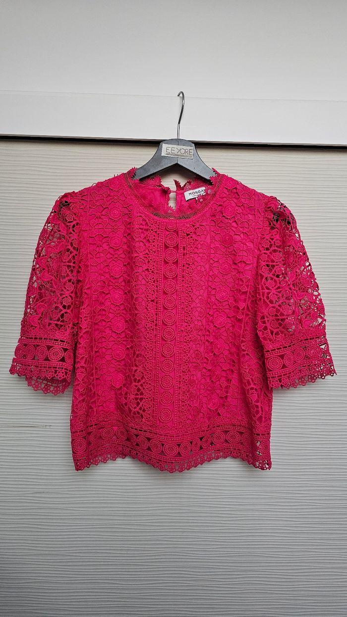 Blouse dentelle broderies guipure rose Morgan - photo numéro 2