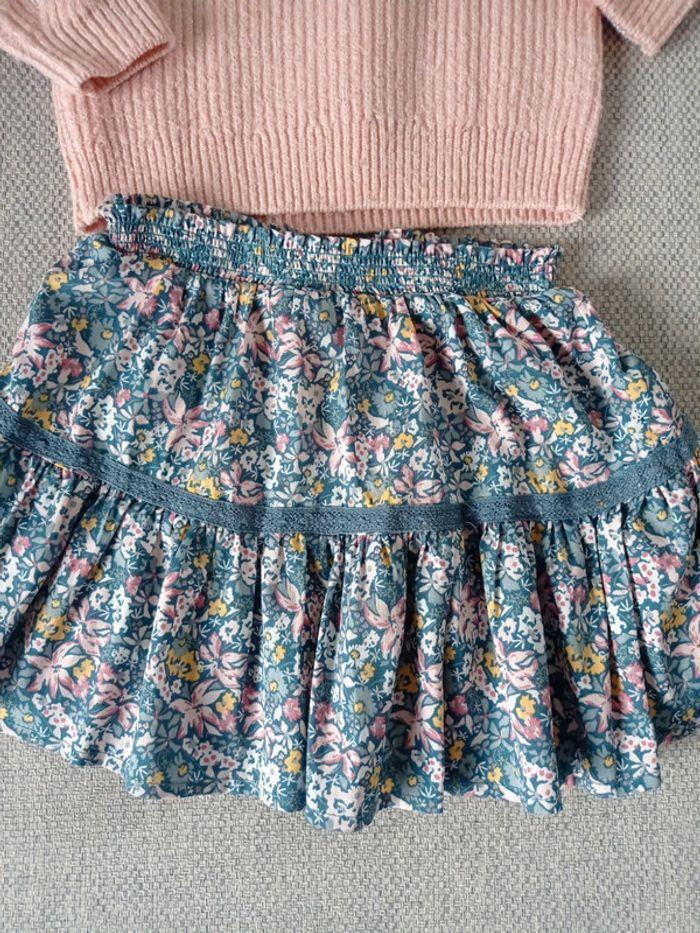 Ensemble jupe liberty menthe/rose+ pull rose pailleté 4 ans - photo numéro 10