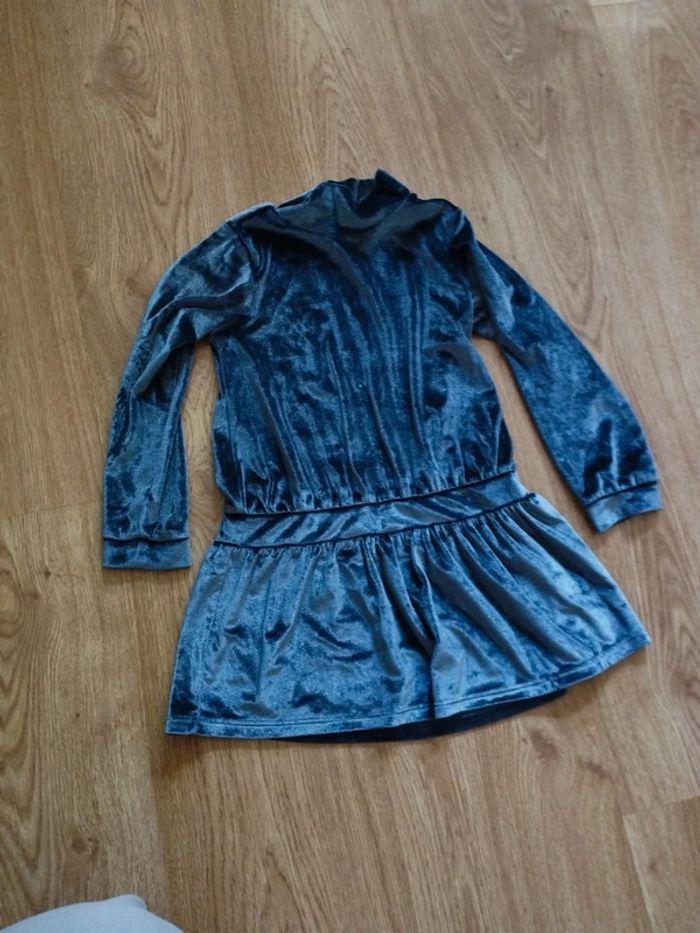 Robe velours bleu/gris brillant 3/4ans - photo numéro 1