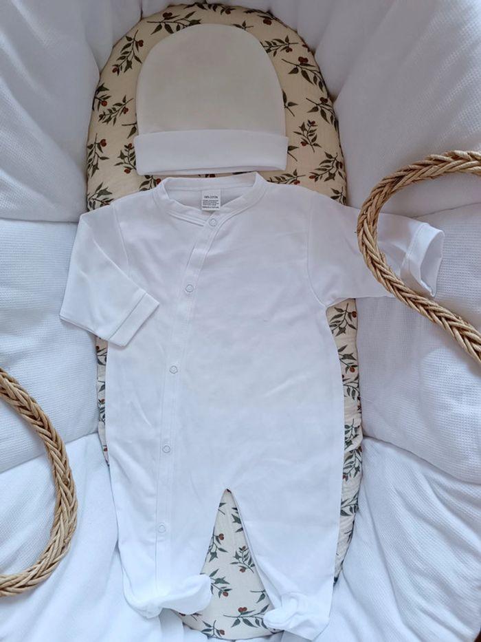 Ensemble complet mixte blanc pyjama 100% coton 5 pièces 0/3 mois à personnaliser - photo numéro 3