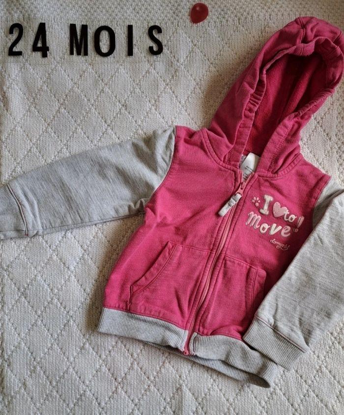 Sweat à capuche zippé rose/gris Domyos fille 2 ans - photo numéro 1