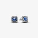 Clous d'Oreilles Halo Bleu Carré Scintillant pandora