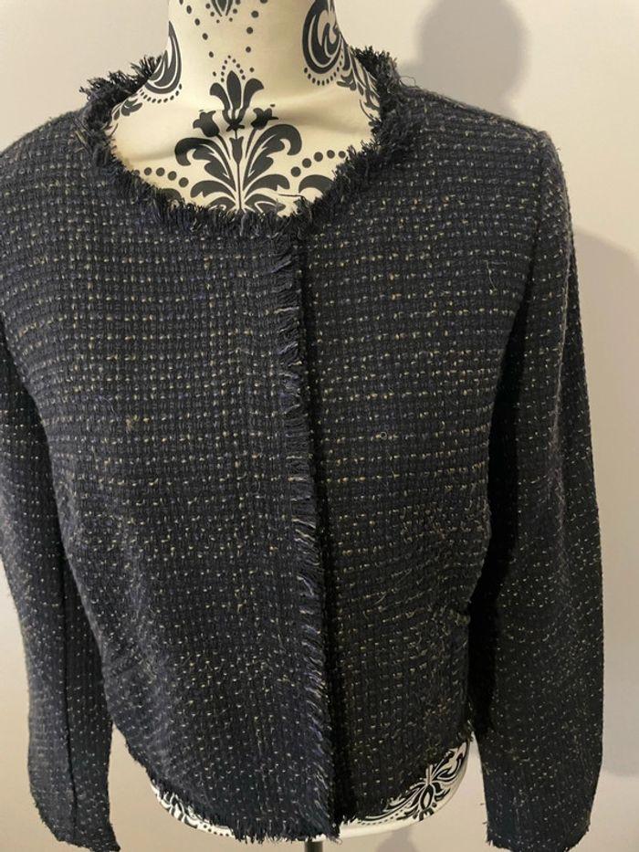 Veste blazer bleu marine motifs petits carreaux bleu et beige promod taille 40 - photo numéro 2