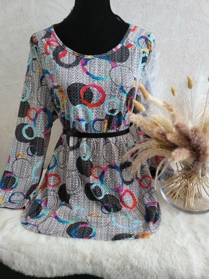 Blouse pull rond gris multicolore toscane taille 48 - photo numéro 1