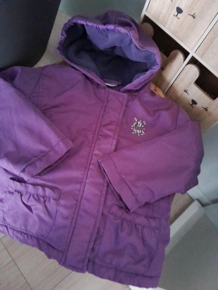 Manteau capuche uni violine intérieur polaire 3 ans - photo numéro 2