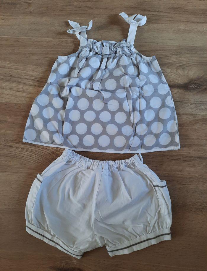 Ensemble été short blanc+ haut à bretelles gris/blanc à pois Jacadi 3 ans - photo numéro 5