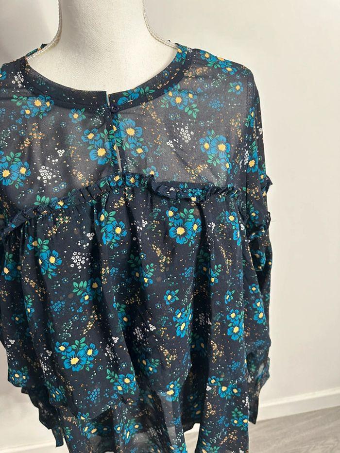 Blouse à fleurs bleue marine et bleue Venca T42 XL - photo numéro 2