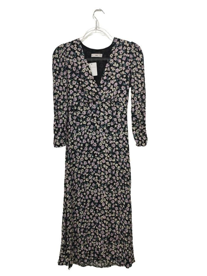 Robe droite manche longue encolure v motif fleurs – Mango – T XS - photo numéro 2