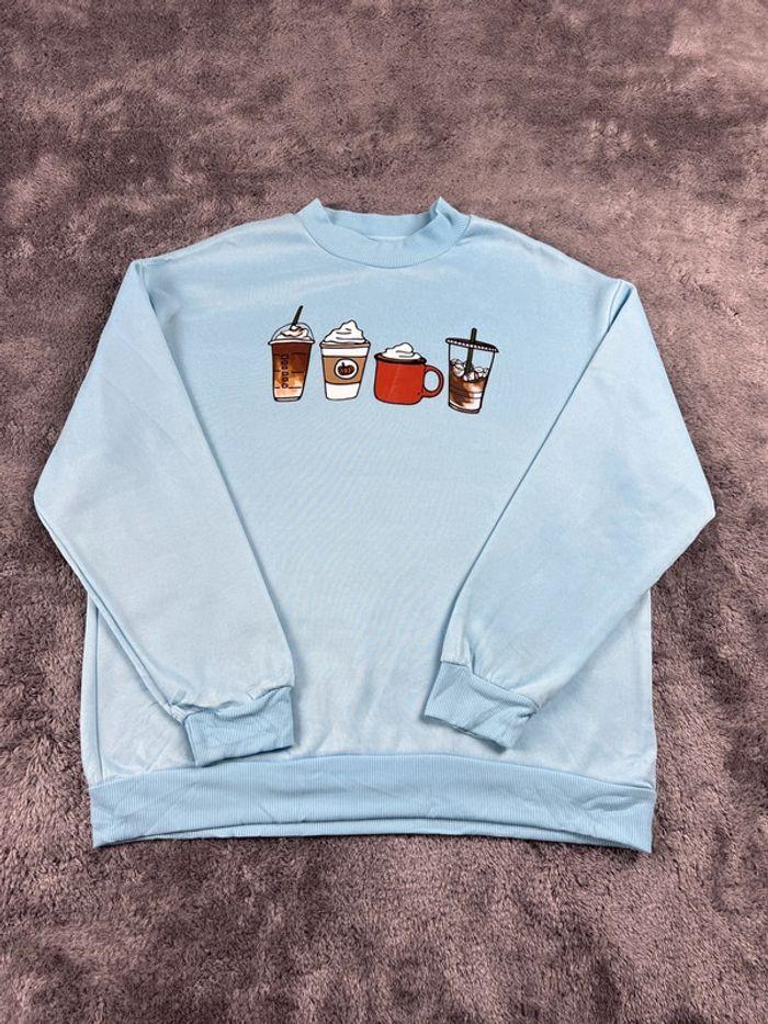 👕 Sweat Vintage café minimaliste boisson Bleu Taille XL 👕 - photo numéro 1