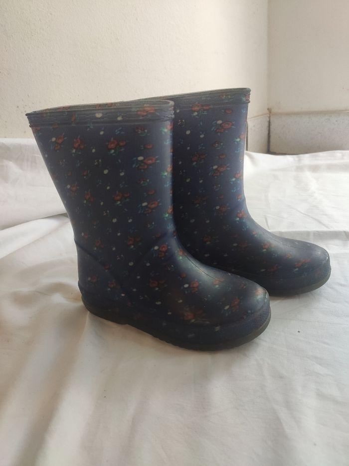 Bottes de pluie bleu marine motifs fleurs Naf Naf 25 très bon état - photo numéro 2