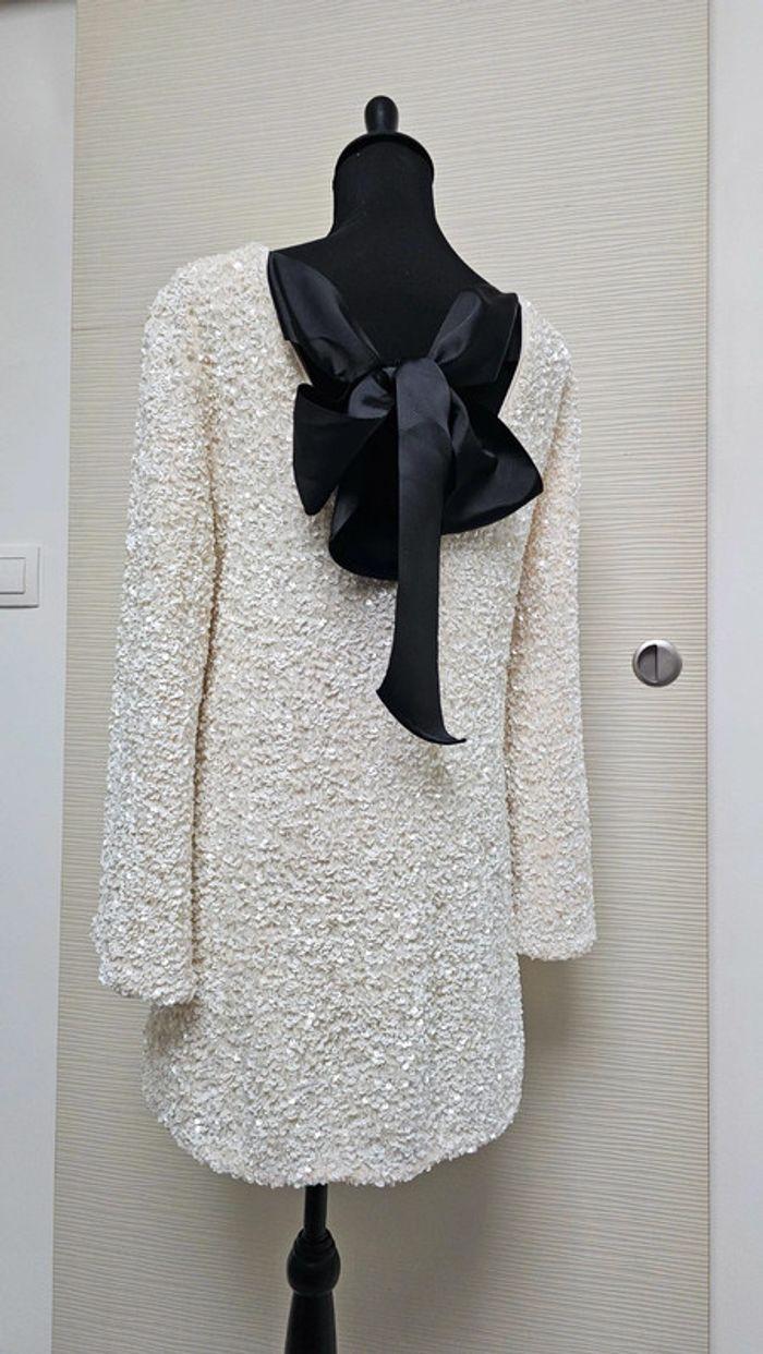 Robe sequins blancs nœuds bow velours virale h&m - photo numéro 5