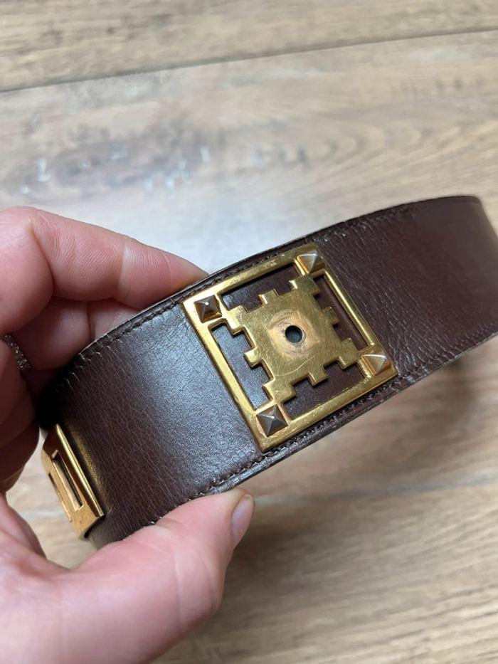 Ancienne ceinture Hermès Médor collier de chien en cuir marron et doré - photo numéro 4