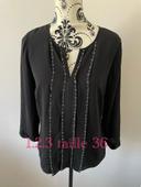 Blouse fluide manches 3/4 noir strass argenté devant revers aux manches 1.2.3 taille 36