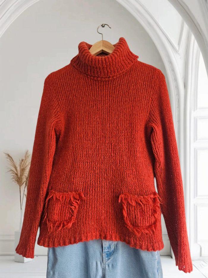 Pull col roulé - rouge/orange - mohair Diplodocus - photo numéro 2